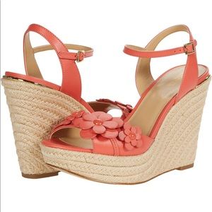 Michael kors pink floral flower sandals wedge shoes new